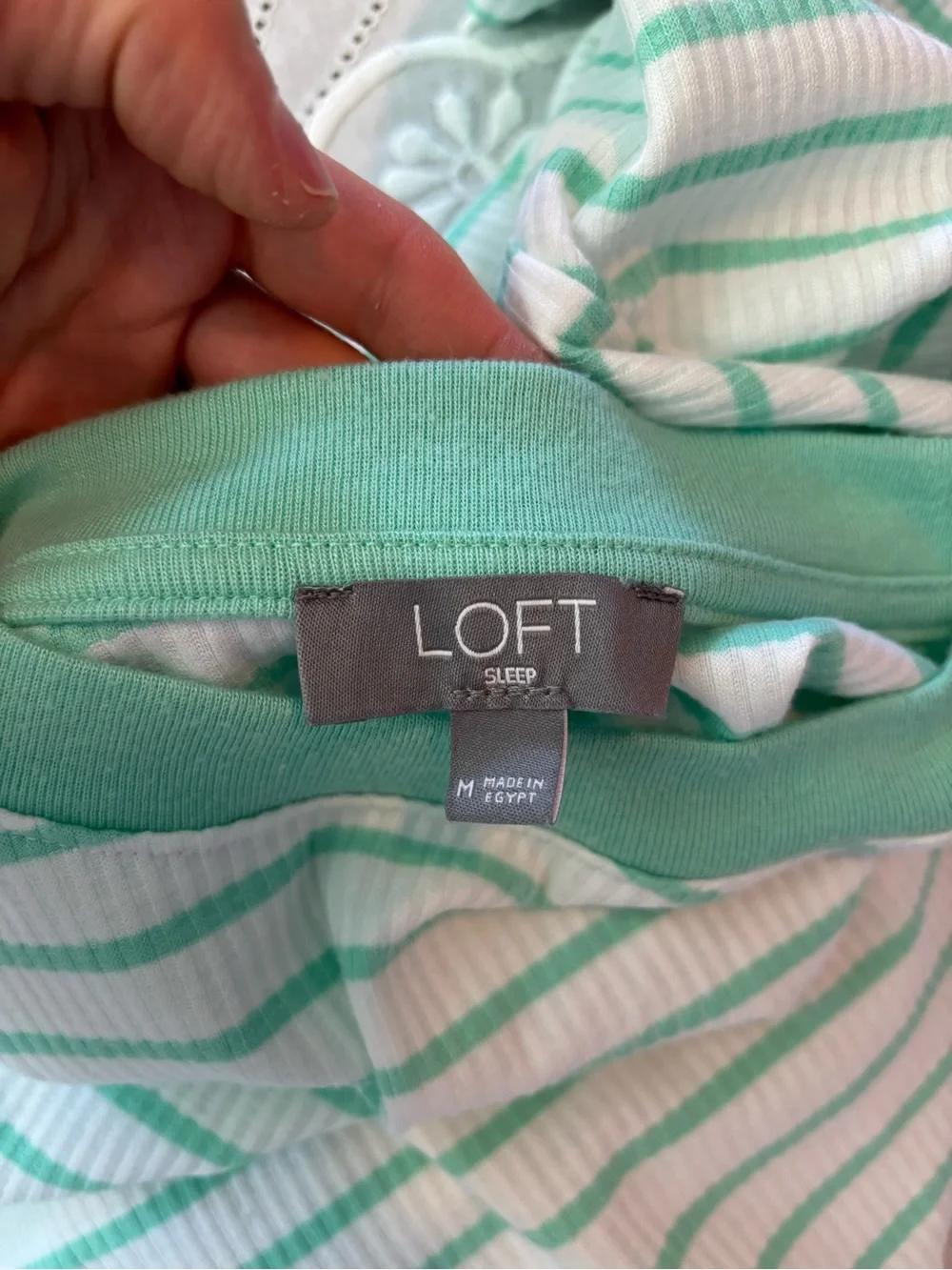 LOFT 2 Piece Bike Short Pajama Set Green Striped Ribbed Jersey Knit Lounge Wear